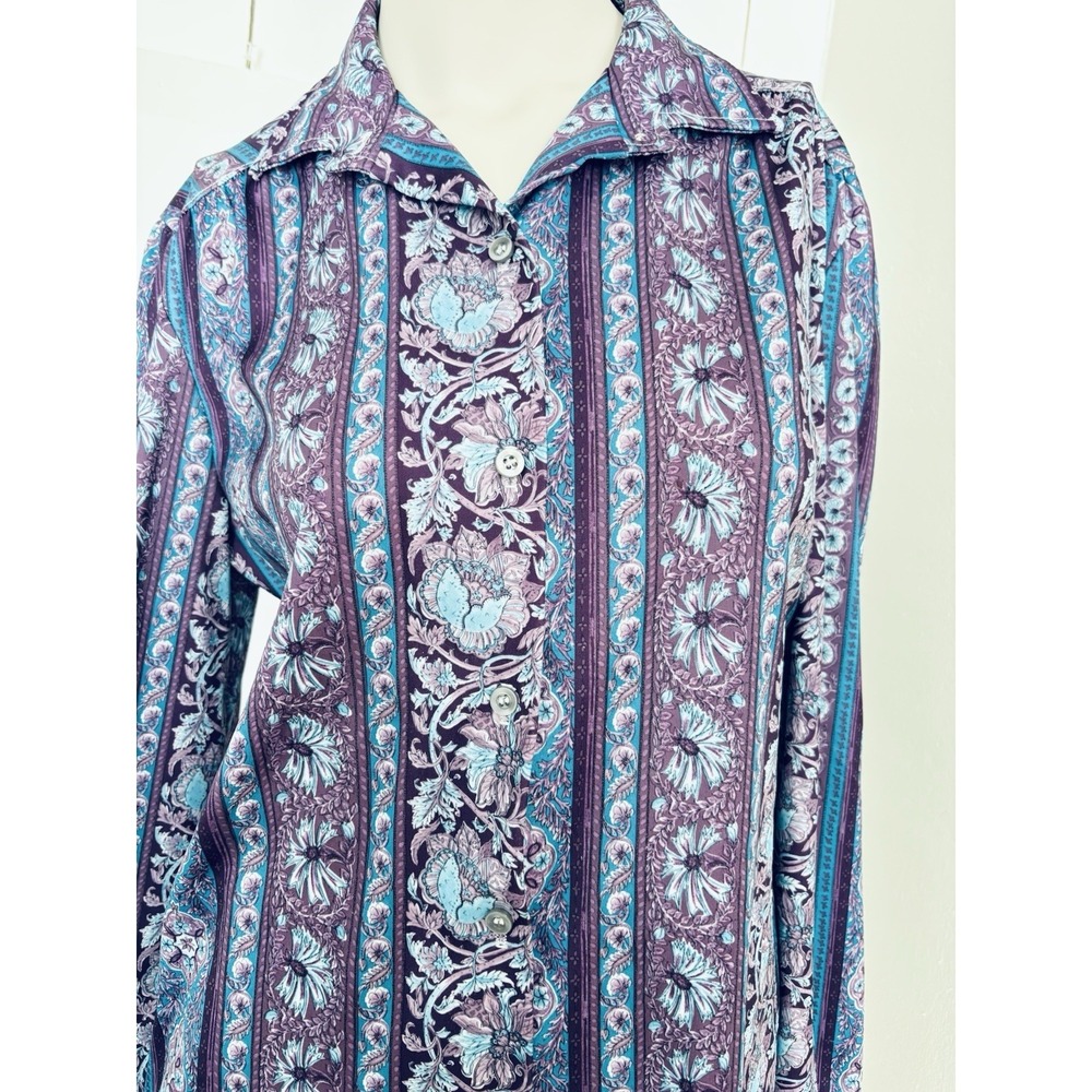 Fire Islander Pink Paisley Blouse Top Shirt Mod Vintage 70s Womens 12 Retro - Picture 2 of 9